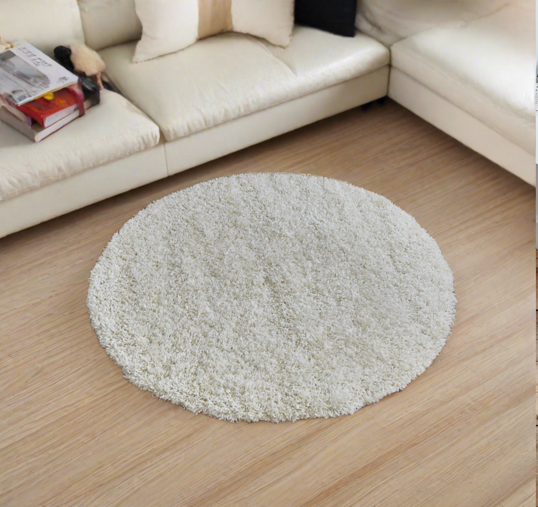 Cream Plain  - Premium Round Shaggy Rug