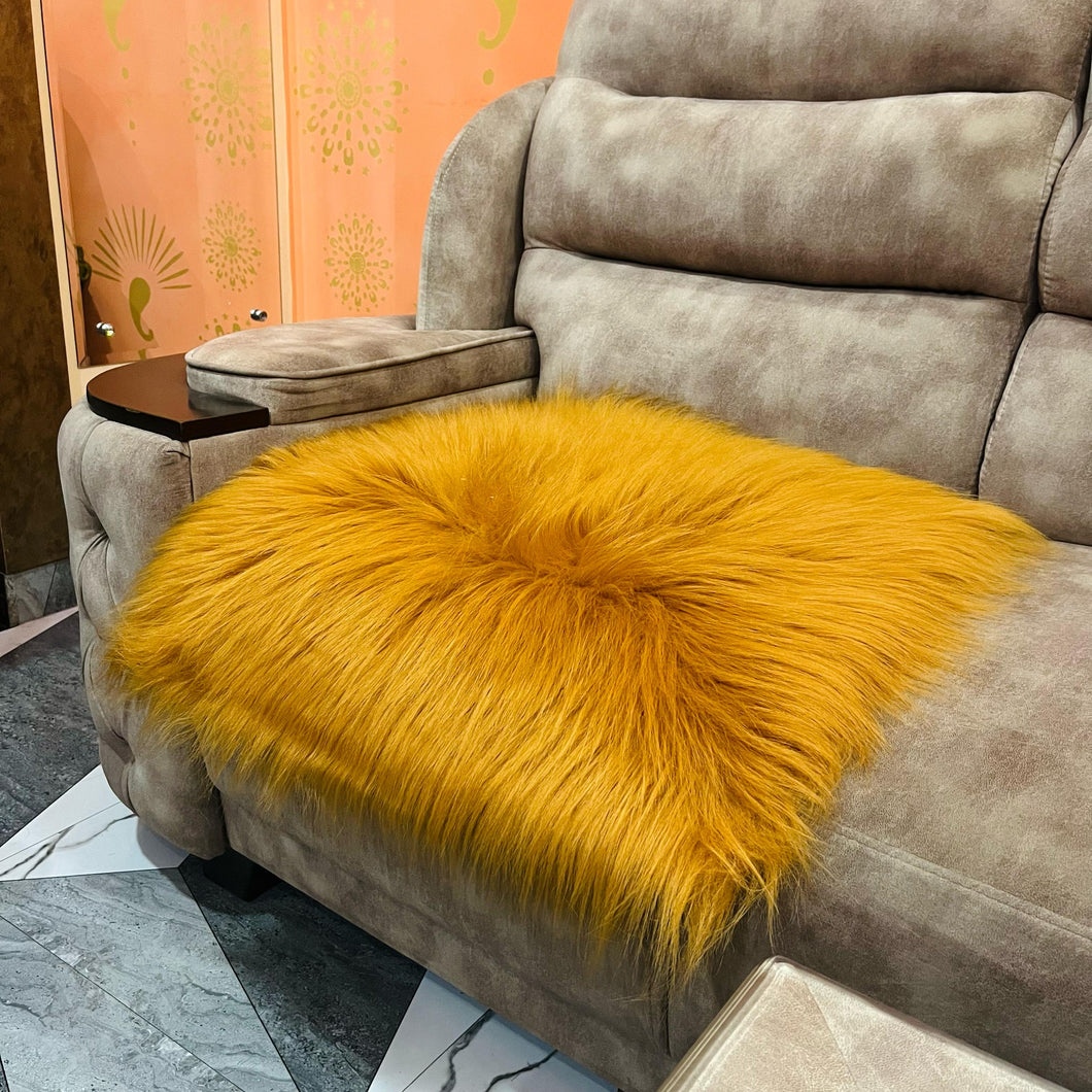 Golden Faux Fur Mat, Luxury Fluffy Area Rug - 2x2 feet