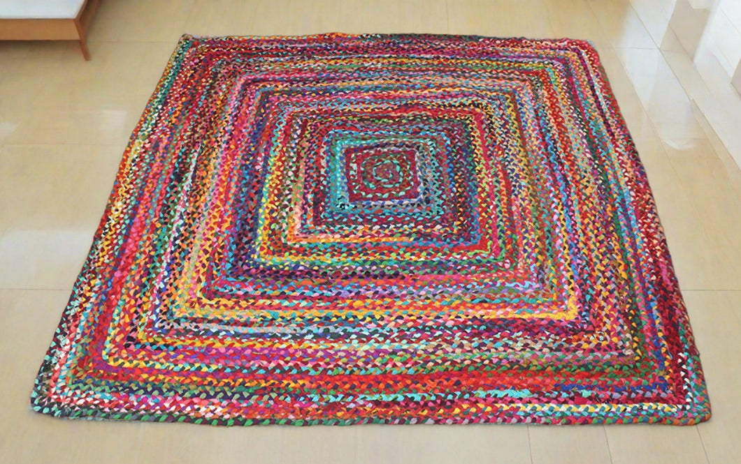 Square Braided Rug Hand Woven Jute/Rug - Multicolor