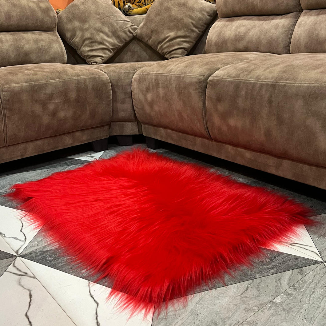 Red Faux Fur Mat, Luxury Fluffy Area Rug - 2x3 feet
