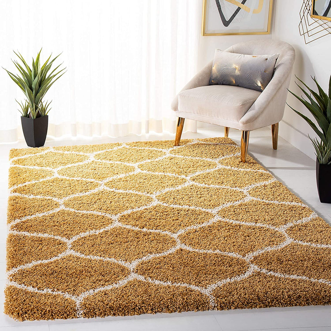 SOFT SHAG MOROCCAN GOLDEN/IVORY AREA RUG