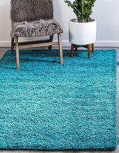 Load image into Gallery viewer, SOFT SHAG MOROCCAN TURQUOISE PLAIN AREA RUG
