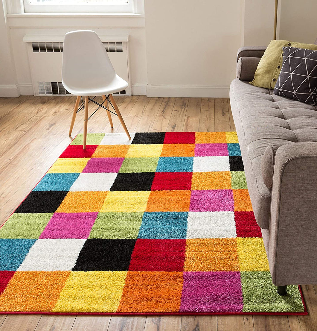 Rainbow Color Multi Box Collection Modern Shag Rug