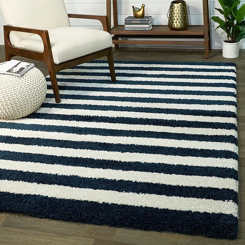 Blue & Ivory Beautiful Premium Shaggy Rug/Carpet