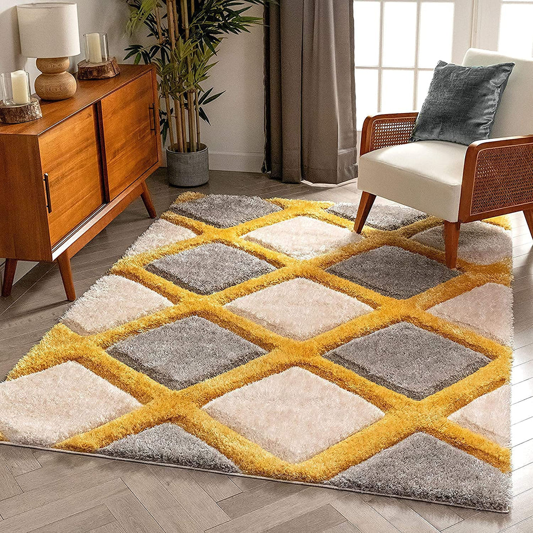 Yellow Multi Premium Modern Shaggy Rug/Mat/Carpet