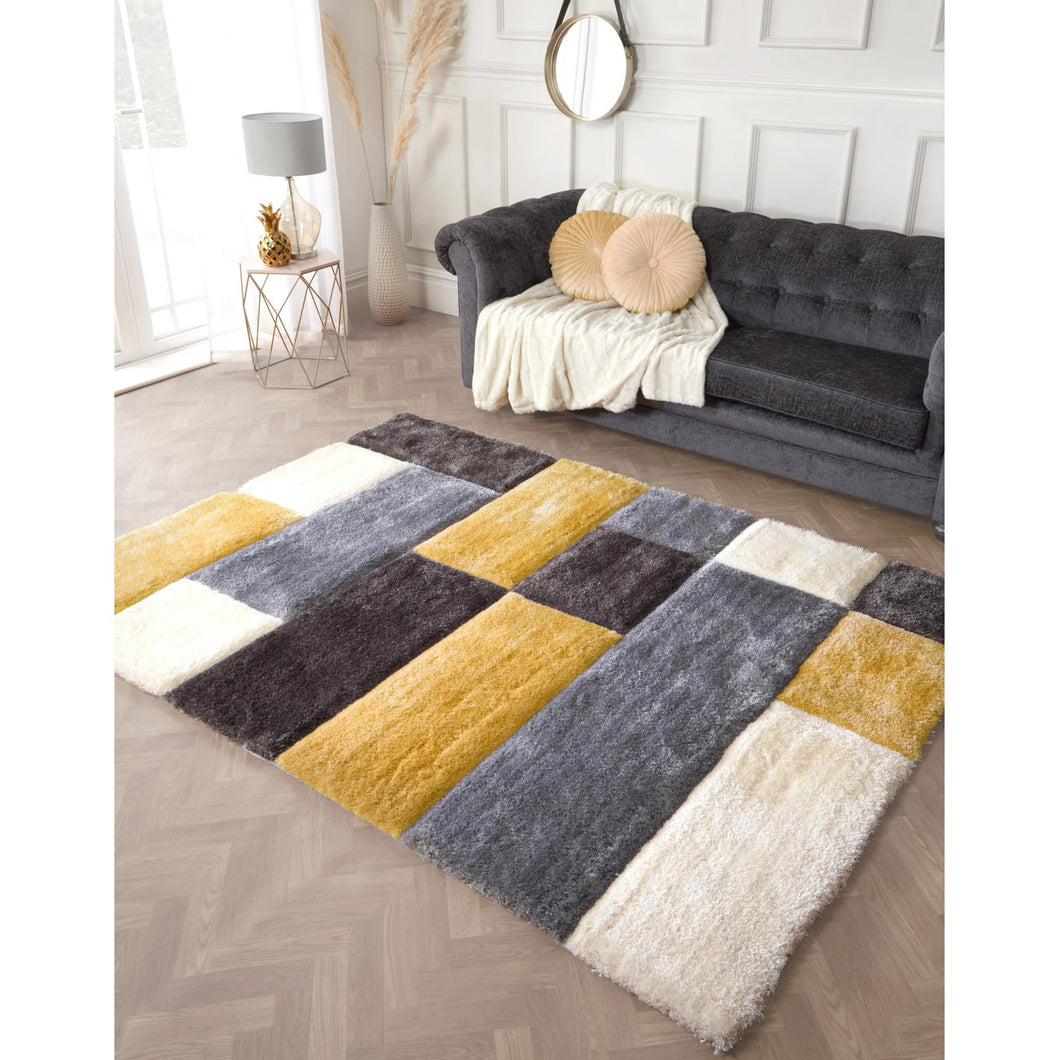 Yellow Gray Box Stylish Shaggy Carpet/Mat/Rug