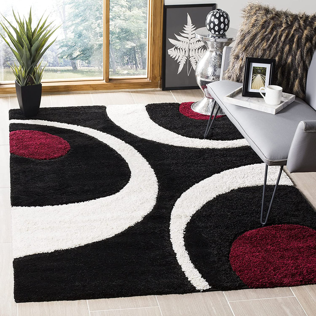 Black & Purple Stylish Modern Shaggy Rug