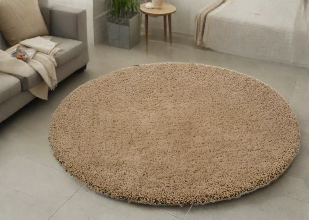 Beige Plain - Premium Round Shaggy Rug