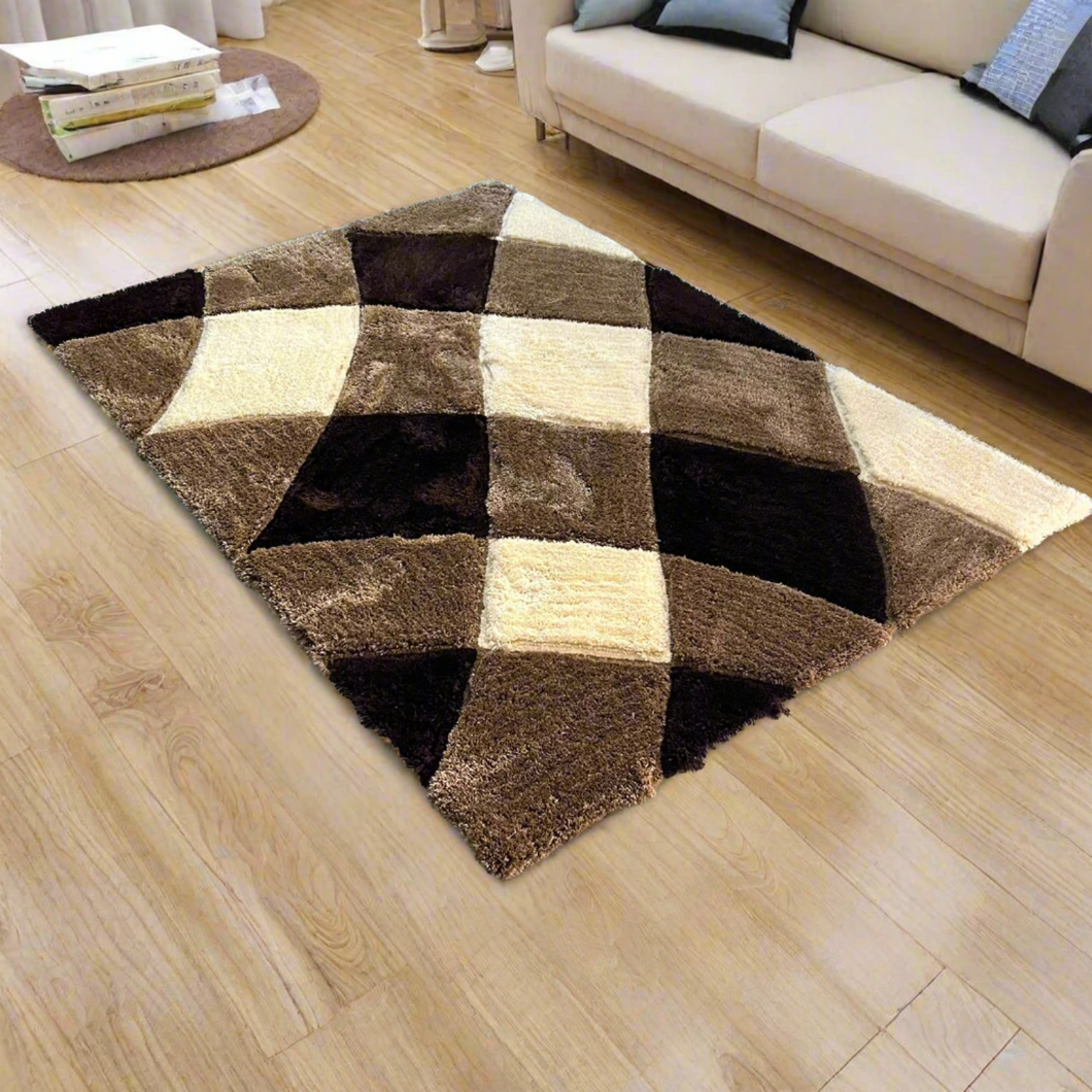 Brown Multi Modern Premium Shaggy Rug