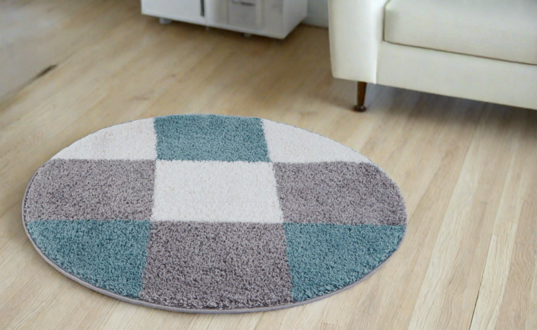 Sky With Grey - Premium Round Shaggy Rug