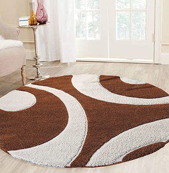 Brown & Ivory - Premium Soft Modern  Round Shaggy Rug