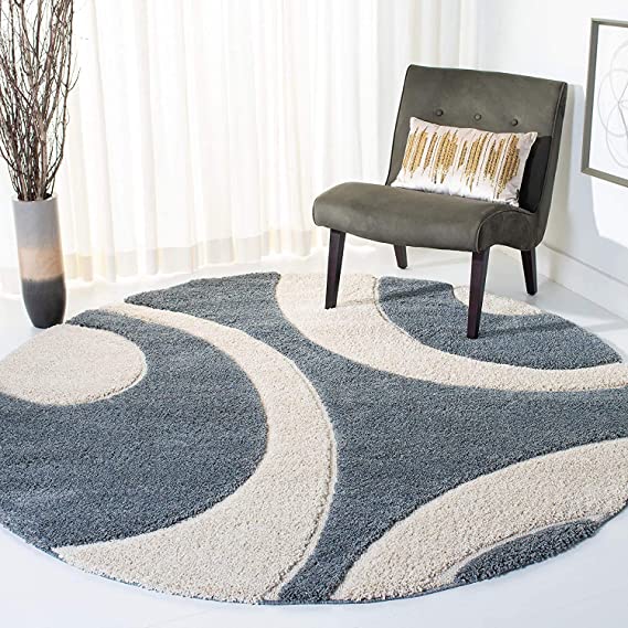 Grey & Ivory - Premium Soft Modern  Round Shaggy Rug