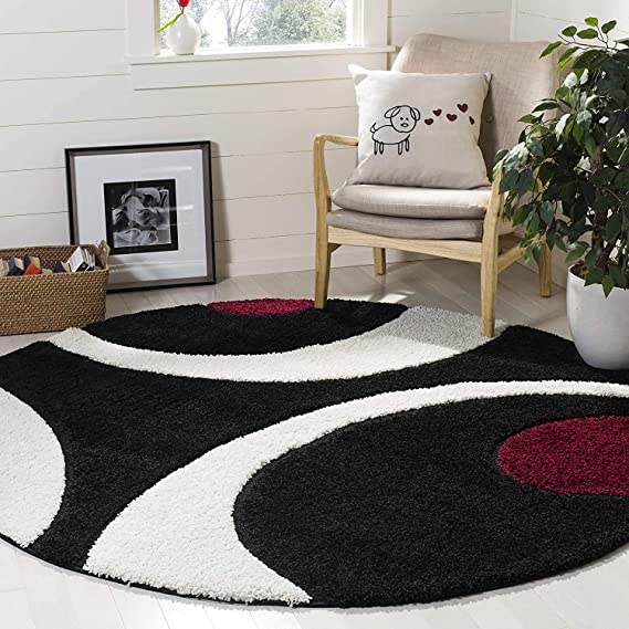 Ivory & Black - Premium Soft Modern  Round Shaggy Rug