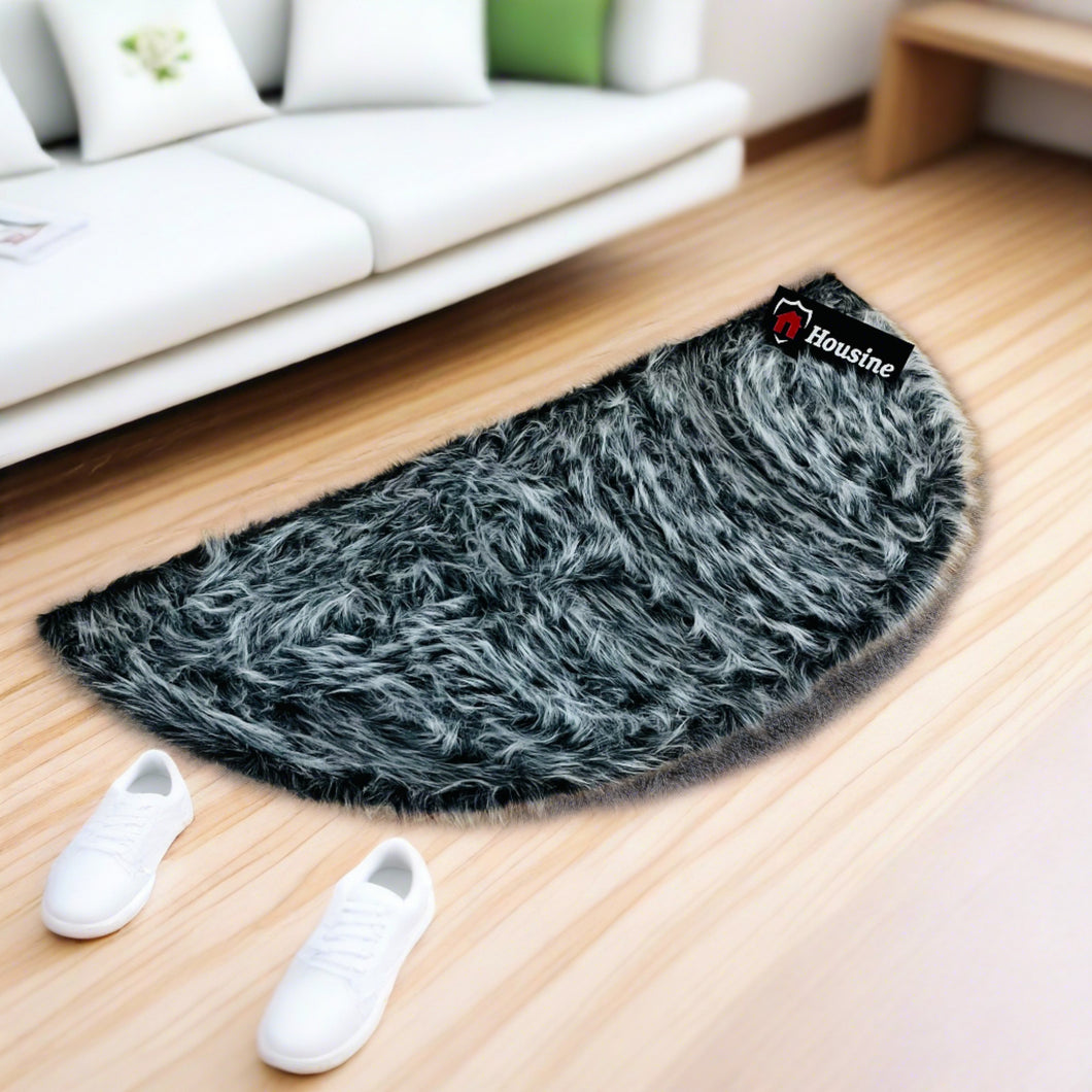 D Shape Bedside Faux Fur Runner, Luxury Fluffy Runner - 60x150 Cm - Grey_Multi