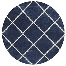 Load image into Gallery viewer, Premium Soft Modern Round Shaggy Rug - Blue with Ivory
