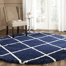 Load image into Gallery viewer, Premium Soft Modern Round Shaggy Rug - Blue with Ivory
