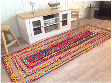 Load image into Gallery viewer, Braided Colorful Natural Jute &amp; Multi Cotton Bedside Runner
