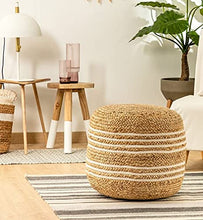 Load image into Gallery viewer, White Natural Jute Pouf/Ottoman
