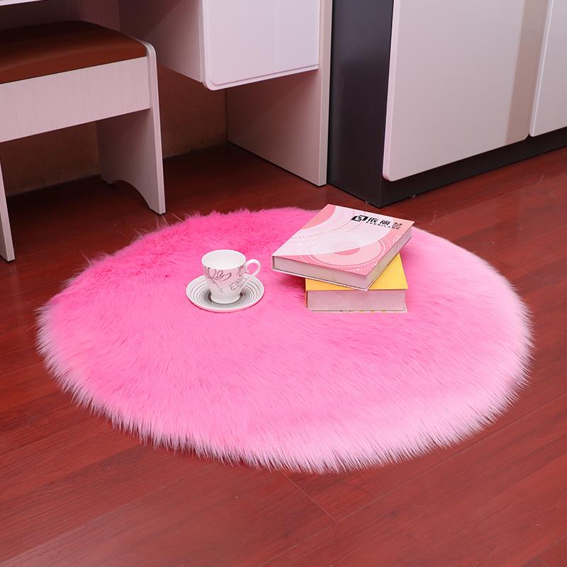 Pink Round Faux Fur Rug, Luxury Fluffy Area Rug - 80x80 cm