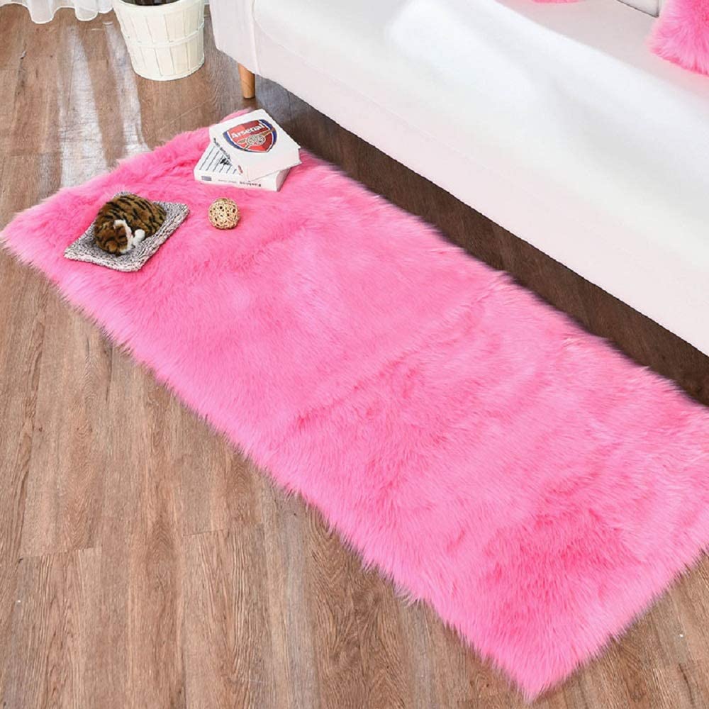 Pink Faux Fur Rug, Luxury Fluffy Rugs