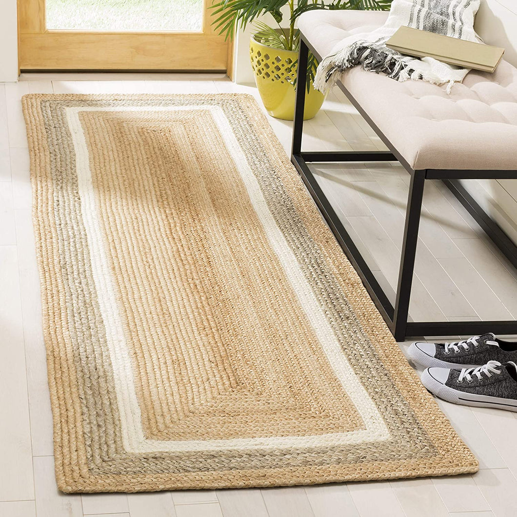 Braided Natural Jute & white Cotton Bed-side Runner