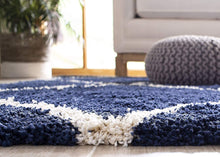 Load image into Gallery viewer, Blue &amp; Ivory Plain Shaggy Bedside runner Rug
