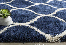 Load image into Gallery viewer, Blue &amp; Ivory Plain Shaggy Bedside runner Rug
