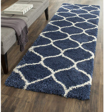 Load image into Gallery viewer, Blue &amp; Ivory Plain Shaggy Bedside runner
