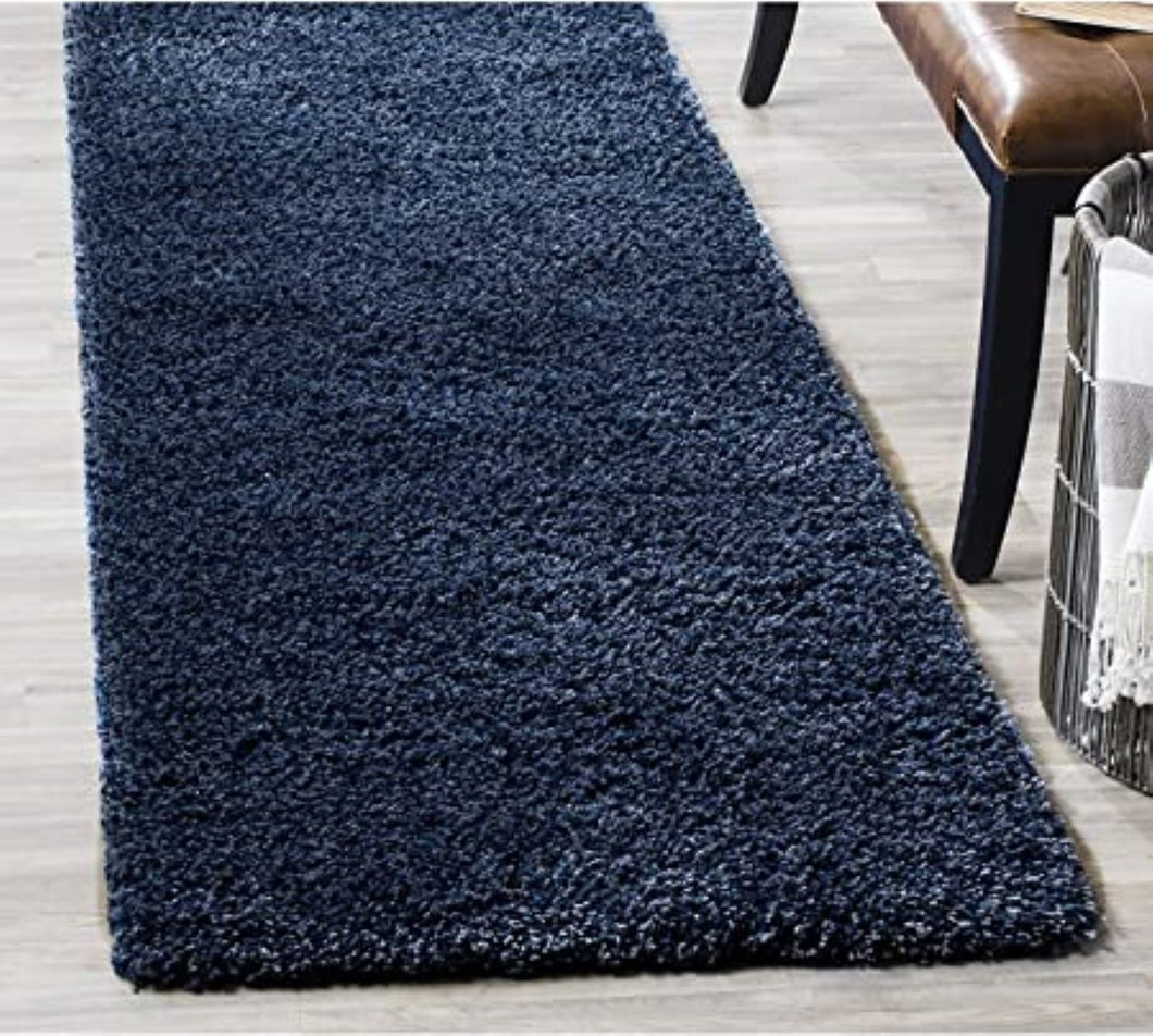 Blue Plain Soft Shaggy Bedside runner