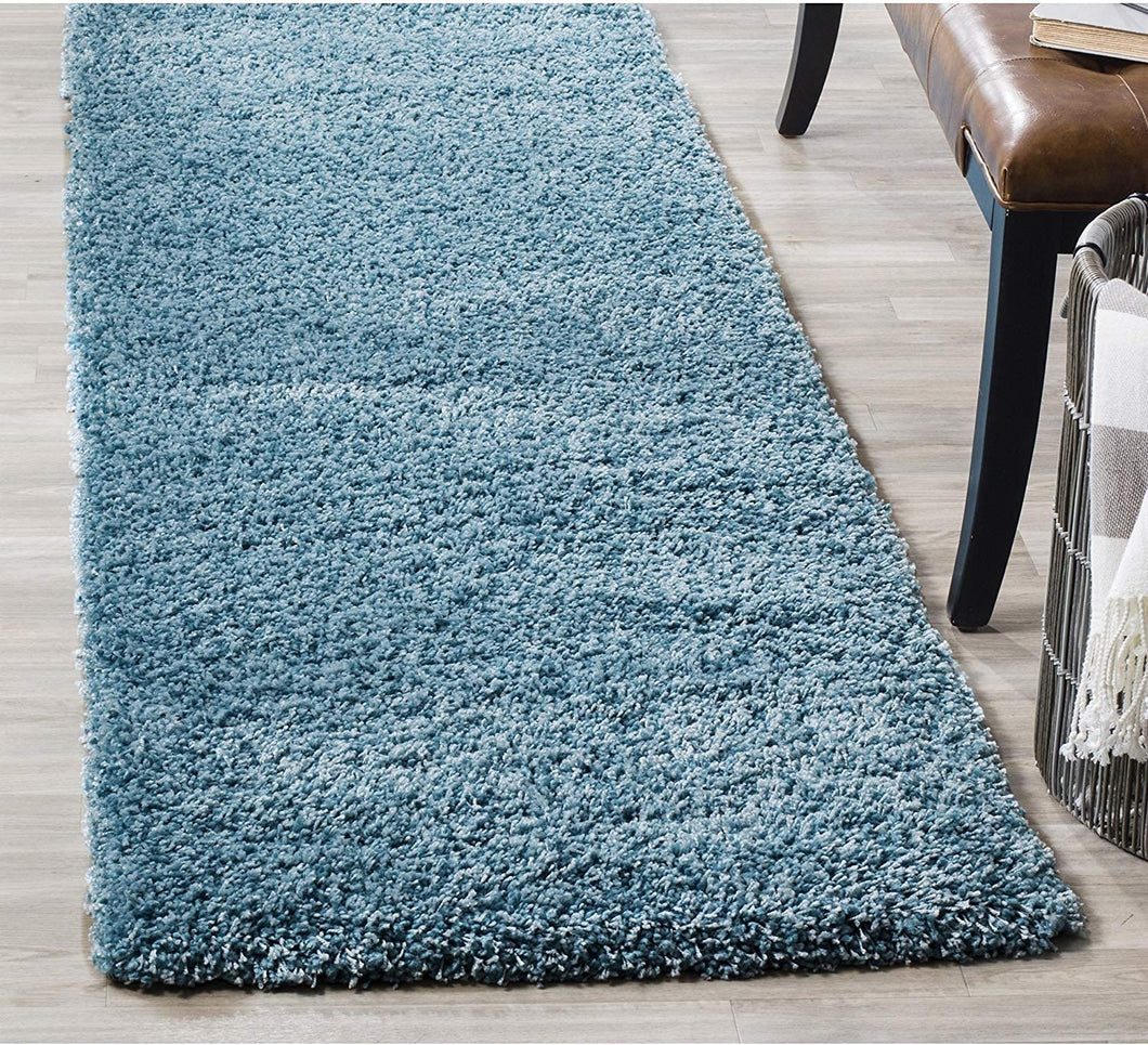 Turquoise Plain Soft Shaggy Bedside runner