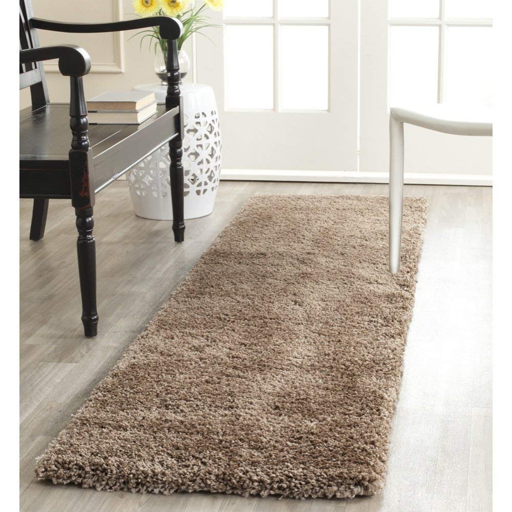 Beige Plain Soft Shaggy Bedside runner