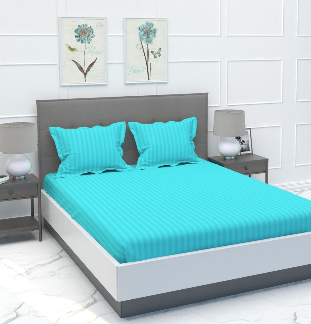 Plain Aqua cotton Stripes - King size Bedsheet