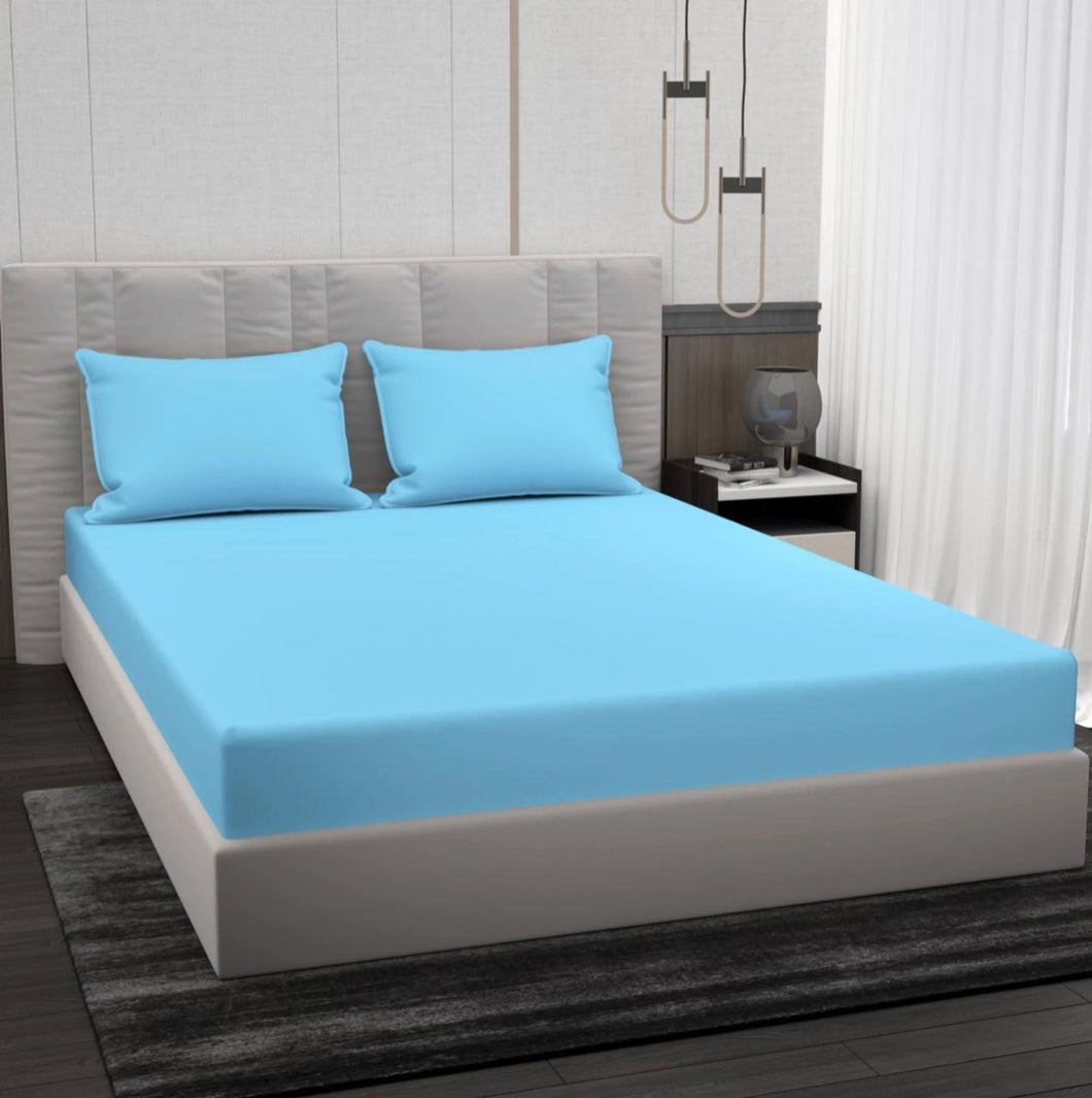 Solid Aqua Cotton  - Queen size Bedsheet