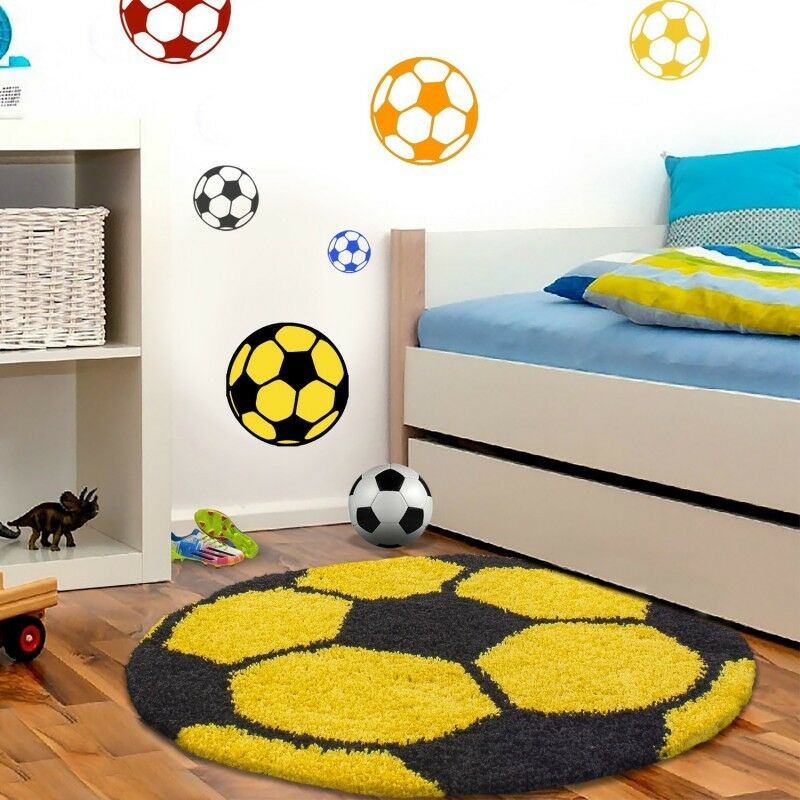 Yellow & Black Football - Premium Soft Latest Round Shaggy Rug