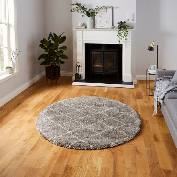 Grey & Cream - Premium Round Shaggy Rug