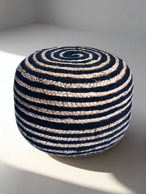 Black Cotton - Natural Jute Pouf/Ottoman