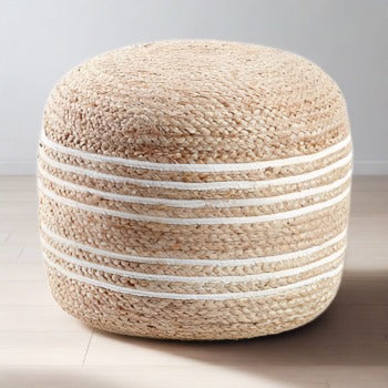 White Natural Jute Pouf/Ottoman