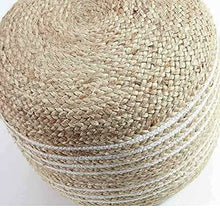 Load image into Gallery viewer, White Natural Jute Pouf/Ottoman
