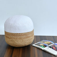 Load image into Gallery viewer, white/Beige Jute Pouf/Ottoman
