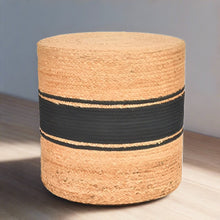 Load image into Gallery viewer, Black Cotton/Beige Jute Pouf/Ottoman
