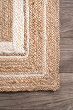 Load image into Gallery viewer, Braided Natural Jute with white Cotton Collection Classic Hand Woven Area Rug
