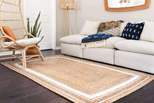 Load image into Gallery viewer, Braided Natural Jute with white Cotton Collection Classic Hand Woven Area Rug
