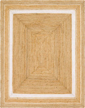 Load image into Gallery viewer, Braided Natural Jute with white Cotton Collection Classic Hand Woven Area Rug
