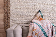 Load image into Gallery viewer, Braided Natural Jute with white Cotton Collection Hand Woven Area Rug
