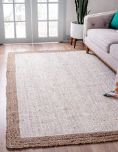 Load image into Gallery viewer, Braided Natural Jute with white Cotton Collection Hand Woven Area Rug
