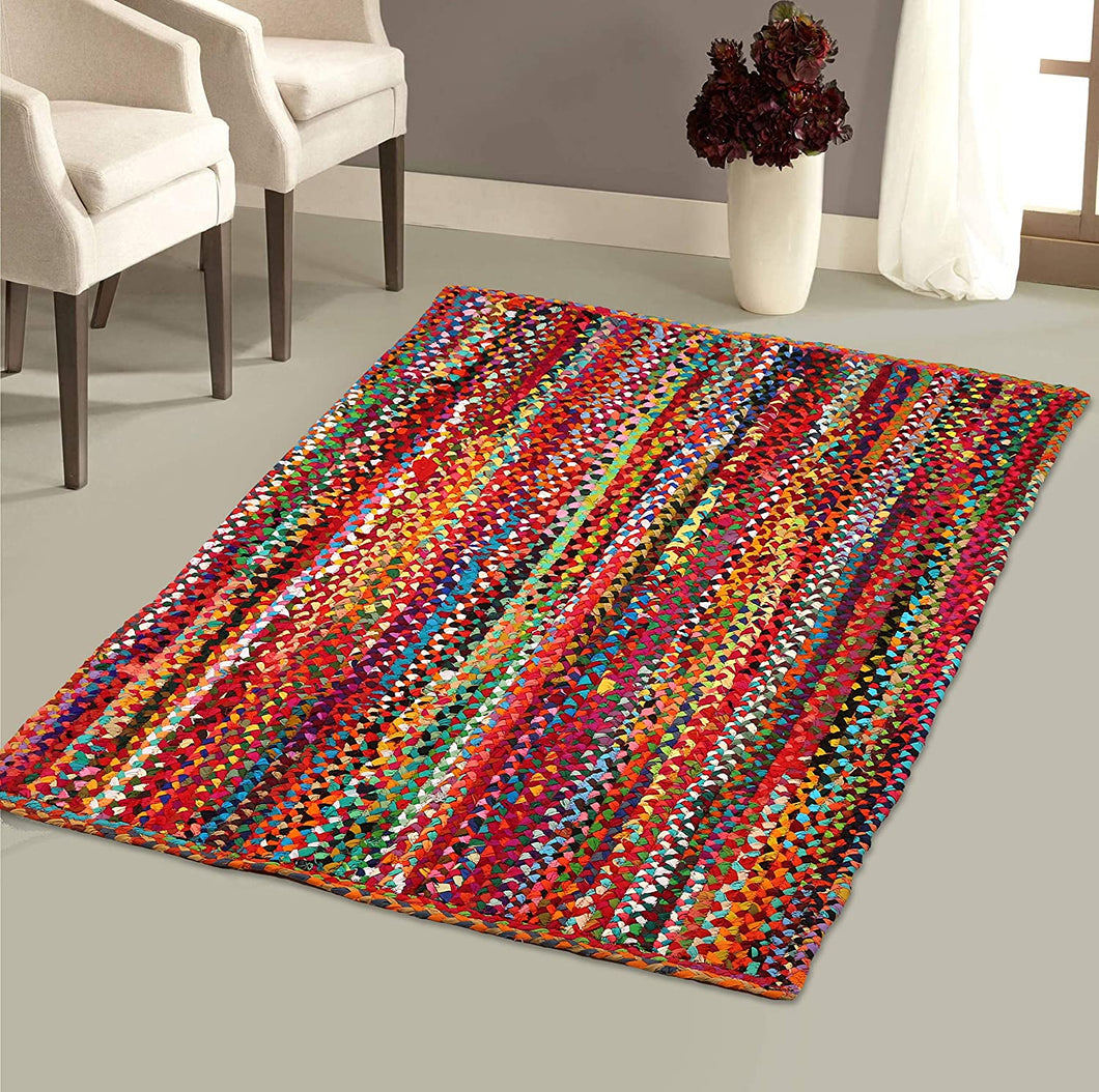 Braided Rainbow Colorful Cotton Rug