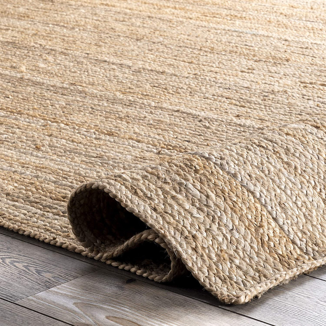 Braided Natural Jute Plain Pattern Area Rug