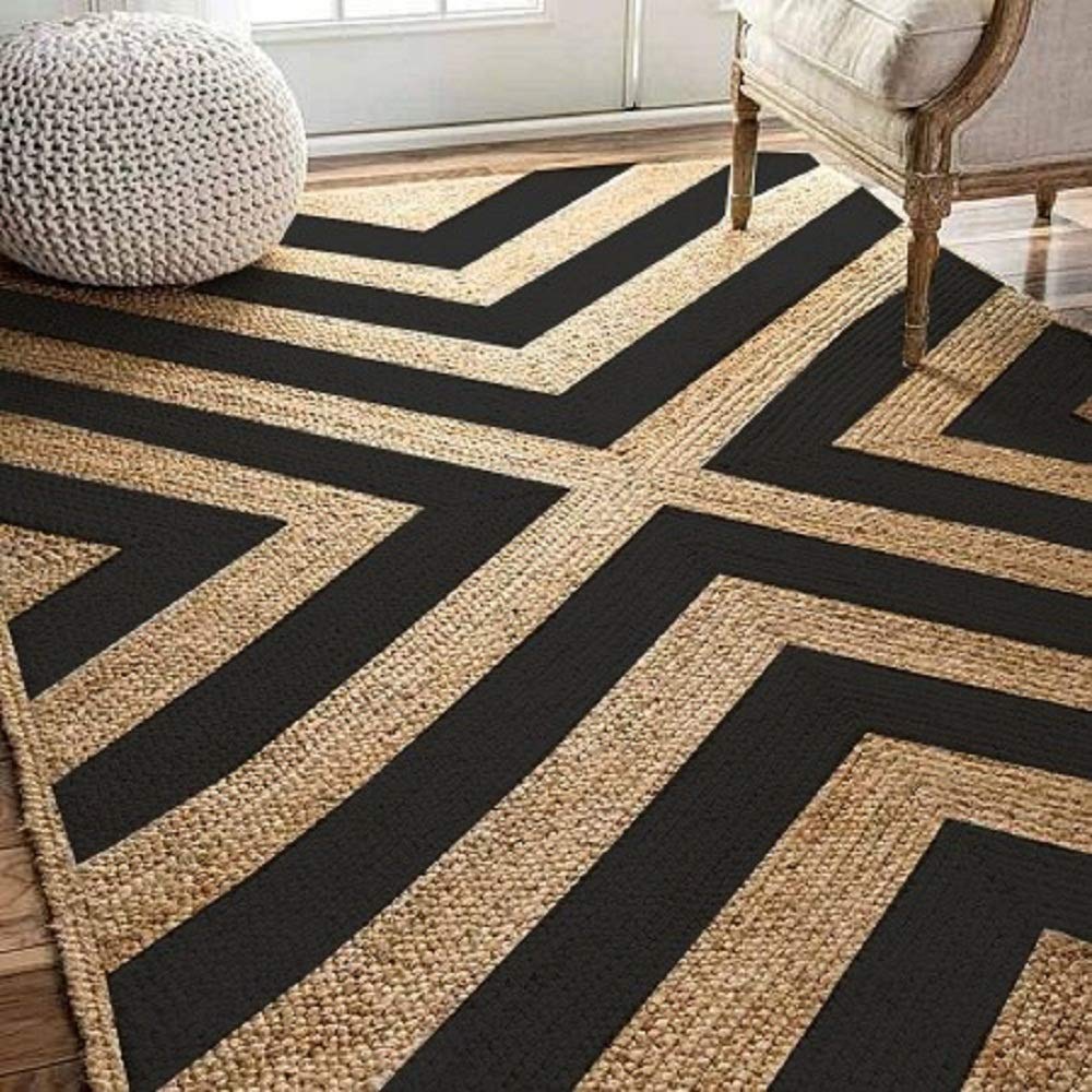 Braided Natural Black Geometric Jute hand-woven Area Rug/carpet