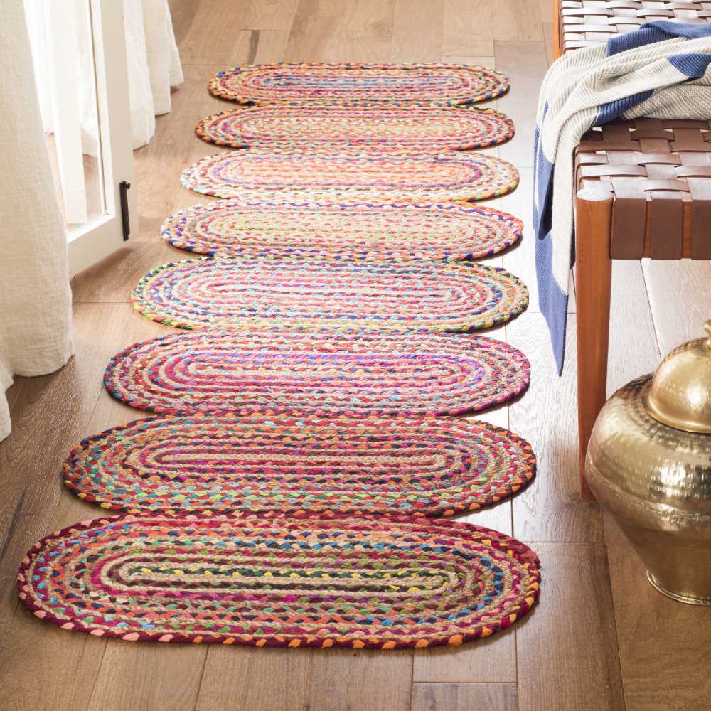 Braided Natural Jute with Colorful Cotton Bed-side Runner