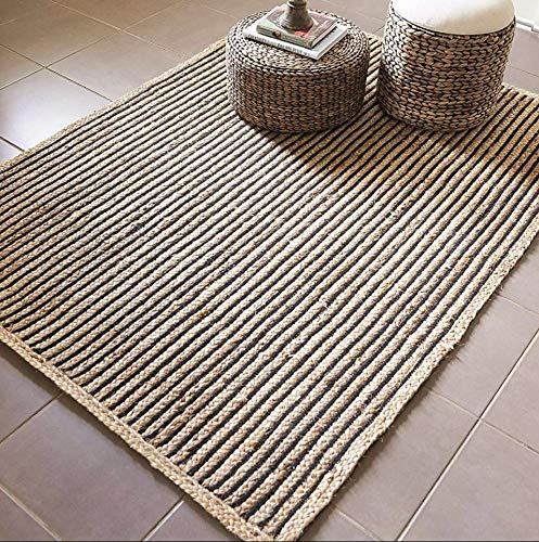 Natural Jute with Black cotton Classic Hand Woven Area Rug